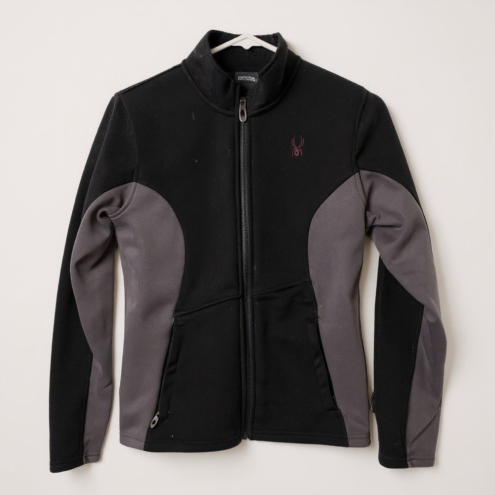 Spyder Fleece Jacket Full Zip Black Grey Pink Logo Sporty Medium M